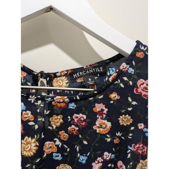 J Crew Mercantile Ruched Waist Dress In Vintage Floral Lined Navy Sz 8 J4272 - Picture 2 of 15